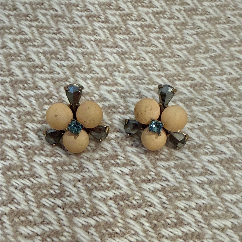 J. Crew Tan and Blue Floral Earrings